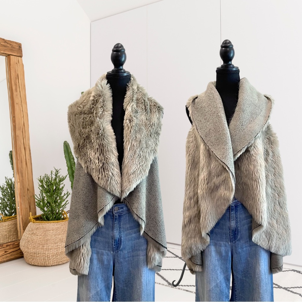 Dylan Sleeveless Faux Fur Floral Reversible Vest Jacket